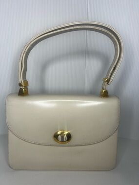 Vintage Koret White Top Handle Structured Handbag Gold Hardware
